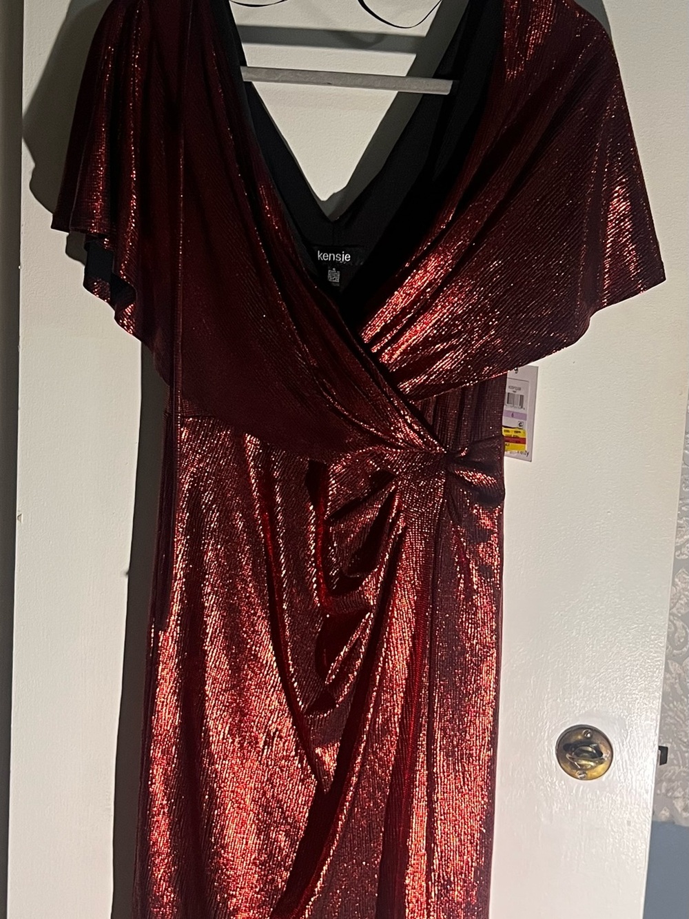kensie Metallic Burgundy Dress